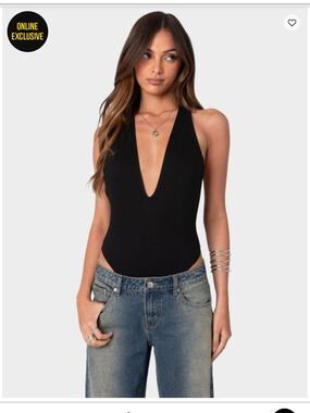 Edikted Black Plunge Halter Bodysuit